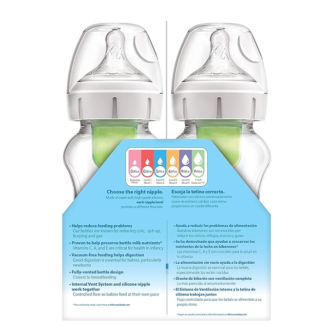 Dr. Brown's Natural Flow Anti-Colic Options+ Wide-Neck Baby Bottles, 9 oz/270 mL, with Level 1 Slow Flow Nipple, 4 Pack Good Morning/Good Night Gift Set-CubbioJoy