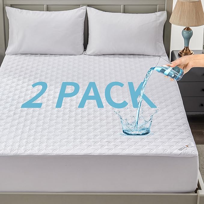 BEDLORE 2 Pack Waterproof Mattress Protector, Full Size Mattress Pad with Deep Pocket Fitted Up to 6-15 inches, Soft Noiseless Single Bed Mattress Cover for Bedroom, Dorm Room (White)-CubbioJoy