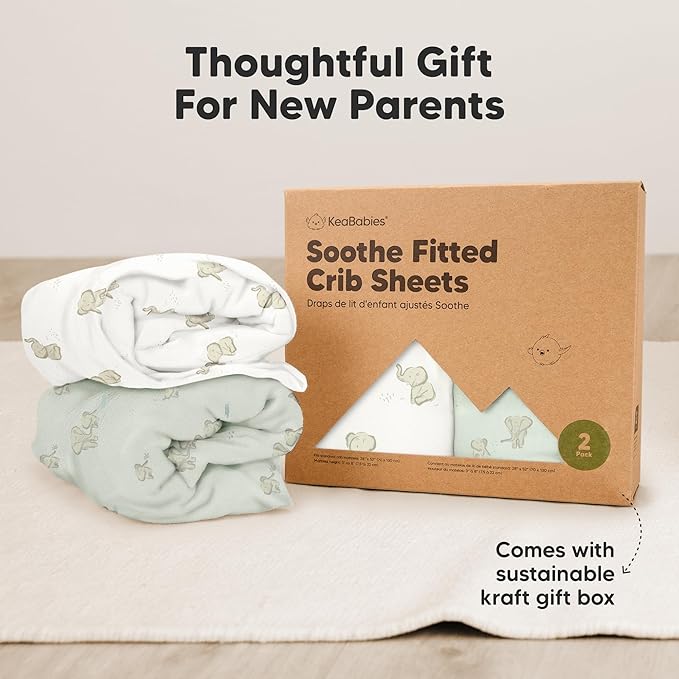 KeaBabies 2-Pack Organic Crib Sheets for Boys, Girls - 52x28 Fitted Crib Mattress Sheet Neutral, Breathable Jersey Cotton Cover for Baby Bed, Toddler Mattress, Soft & Cute Prints (Elly)-CubbioJoy