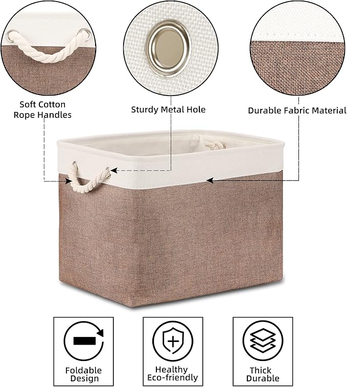 Bidtakay Large Storage Baskets with Handles for Organizing 16" x 11.8" x 11.8" Rustic Shelf Baskets [2-Pack] Foldable Clothes Baskets Fabric Collapsible Bins for Closet (White&Earthy Brown)-CubbioJoy
