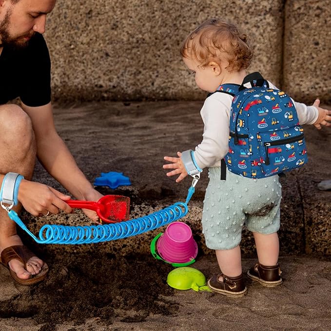 Accmor Toddler Backpack with Leash, Cute Baby Backpack with Anti Lost Wrist Link, Mini Kids Backpack Leash Walking Harness for Travel, Adjustable Excavator Backpack Tether for Boys Girls Ages 1-3-CubbioJoy