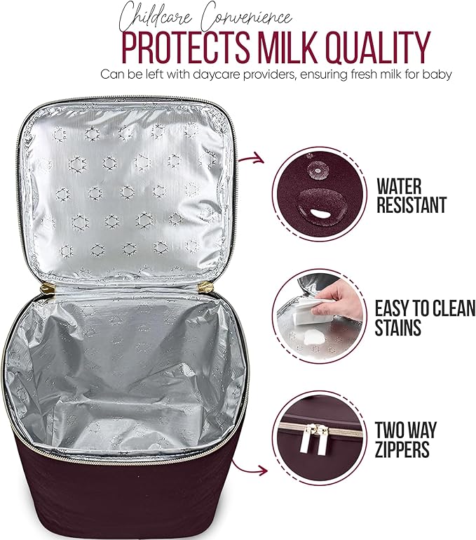 BreastMilk Cooler with Ice Packs and Tote Bags for Nursing, Large Capacity, Waterproof, Fits 9 Baby Bottles Up to 11 oz, Dark Brown-CubbioJoy