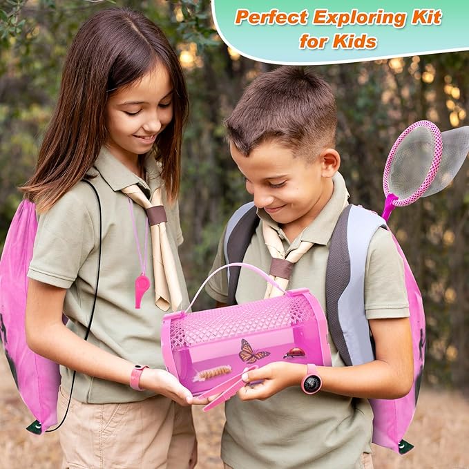 Bug Catcher Kit & Outdoor Explorer Kit for Kids, 10 Pcs Bug Catching Kit with Toy Cage, Backpack, Flashlight, Manifying Glass, Toy Net, Outdoor Exploration Toys Gift for Boys Girls 3-12-CubbioJoy