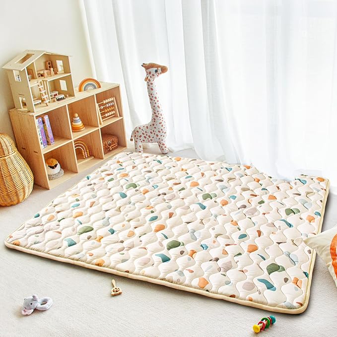 Baby Play Mats for Floor, 71”x59” Upgraded Thickness & Larger Super Soft Playmat for Babies and Toddlers, Foldable Washable, Upgrade Anti-Slip Crawling Mat for Playpen(Boho Color Blocks)-CubbioJoy