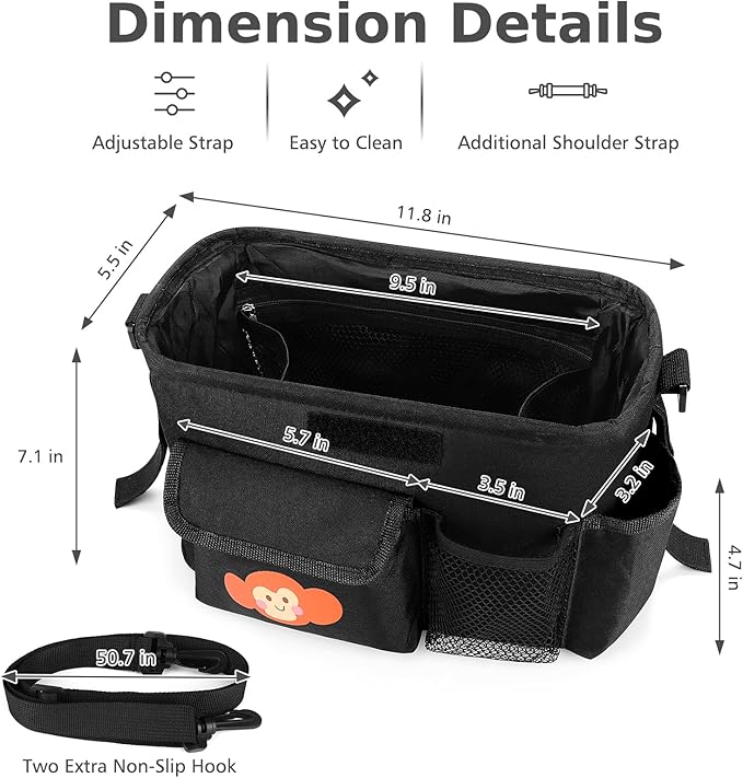 Accmor Universal Stroller Organizer with Cup Holder and Shoulder Strap, Stroller Bag Caddy Organizer Stroller Accessories for Uppababy, Baby Jogger, Nuna, Doona, Britax Strollers-CubbioJoy