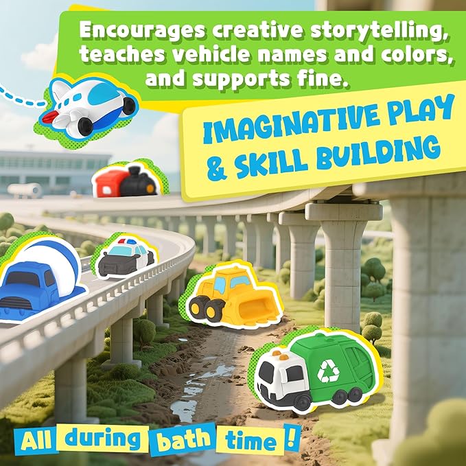 6 PCS Vehicle Floating Bath Toys Mold Free Infant Bath Tub Toys for 12 Months - No Hole Bathtub Toys for Toddlers 1-3 Water Pool Toys for Baby Toddler Ages 1+-CubbioJoy