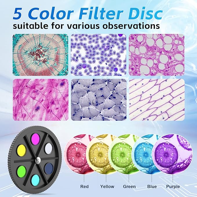 40X-2000X Monocular Microscope for Adults & Kids - Wozel Compound Microscopes for Kids with Dual LED Lights - Professional Biological Microscope with Phone Adapter Slide Set for School Home Education-CubbioJoy