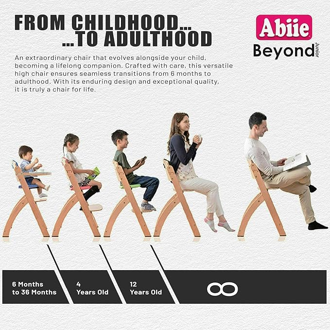 Abiie Beyond Junior Wooden High Chair with Tray - Adjustable and Convertible High Chair for Babies and Toddlers - 6 Months to 250 Lb - Water Resistant - Mahogany Wood/Olive Cushion-CubbioJoy
