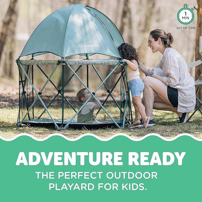 Baby Delight Go with Me Eclipse Deluxe Portable Playard | Playpen | Sun Canopy | Indoor and Outdoor | Ultra Padded Nylon Floor | Green Garden-CubbioJoy
