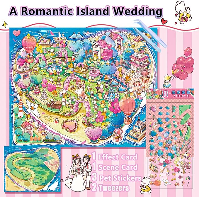 DIY 3D Sticker Scene，Romantic Island Wedding Jumbo-Large, Reusable Sticker, Cute Sets for Free Combination, Waterproof for Anywhere, Crafts Party Favors Birthday GIF-CubbioJoy