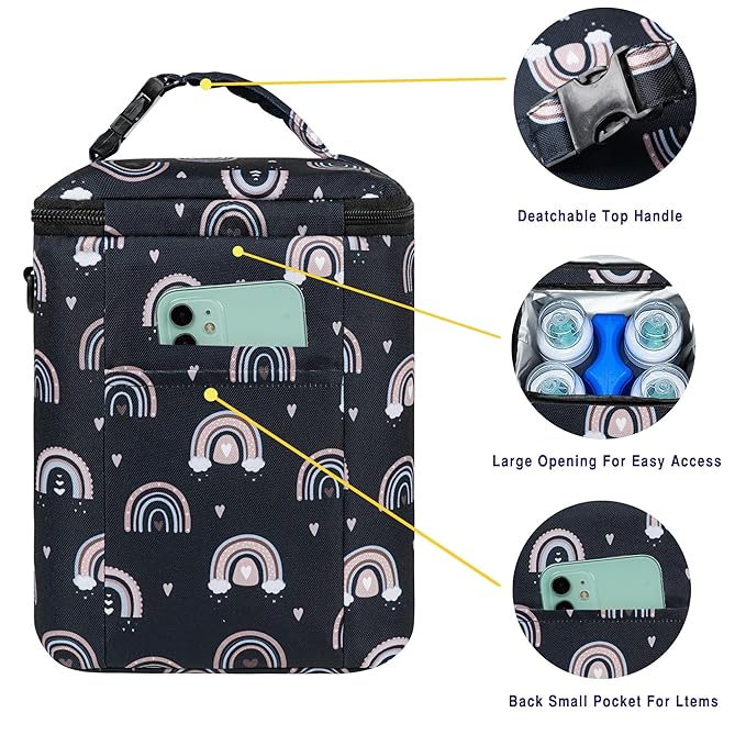 Breastmilk Cooler Bag with Ice Pack Fits 4 Baby Bottles Up to 9 Ounce Insulated Baby Bottle Bag Breast Milk Cooler on the Go with Strap Fits Medela/Dr.Brown's for Nursing Mom Daycare, Work or Travel-CubbioJoy