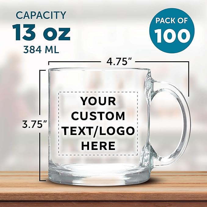 Custom Libbey Clear Glass Coffee Mugs 13 oz. Set of 100, Personalized Bulk Pack - Perfect for Coffee, Tea, Espresso, Hot Cocoa, Other Beverages - Clear Bottom-CubbioJoy
