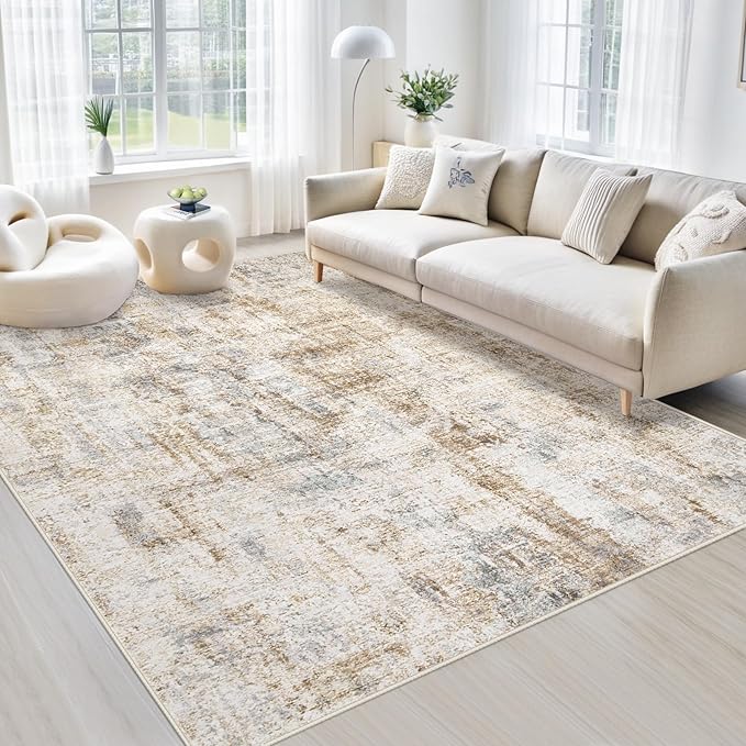 Area Rugs 6x9 Living Room: Washable Rug Modern Abstract Large Rugs Soft Non Slip Neutral Rug Stain Resistant Indoor Carpet for Bedroom Kitchen Dining Room Nursery Home Office Rugs(Blue Brown,6'x9')-CubbioJoy