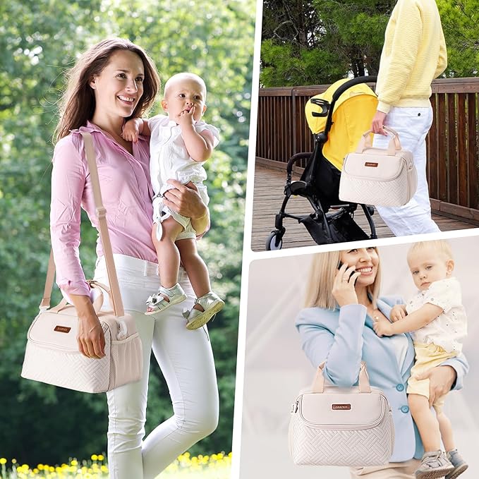 Breastmilk Cooler Bag with Ice Pack Fits 6 Baby Bottles up to 9 Ounce, Wearable Breast Pumps Cooler Bag for Nursing Mom Daycare, Work, Travel- White-CubbioJoy