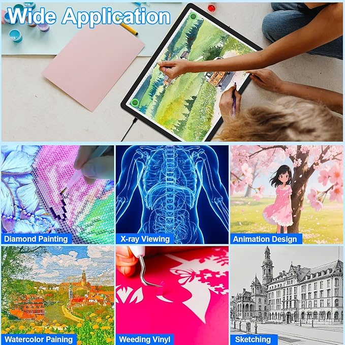 A3 Diamond Art Light Board with Bag, Light Box for Tracing with 6-Levels Dimming & Side Physical Buttons, 4 Pcs Magnets, Magnetic Light Pad for Diamond Painting, Sketching (Black, 46.2 x 33.9 CM)-CubbioJoy