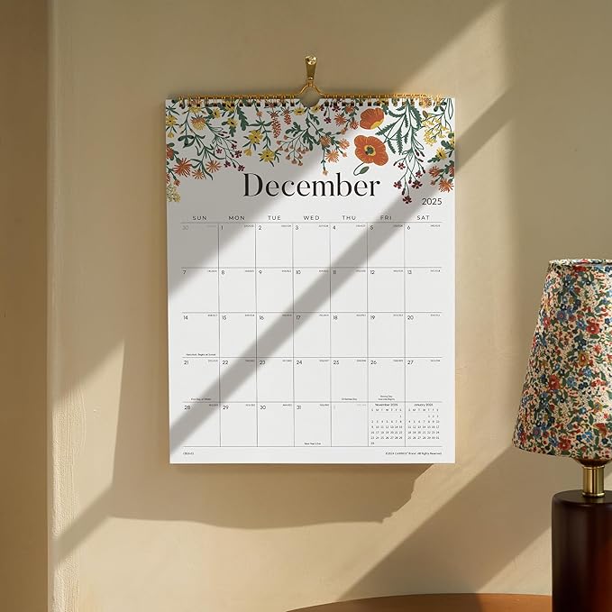 2025 Wall Calendar, Calendar 2025, Floral Design Wall Calendar with Thick Paper, 18 Months Runs From July 2025 - December 2026, 12" x 15", Twin-Wire Binding, Perfect for Planning (Flower)-CubbioJoy