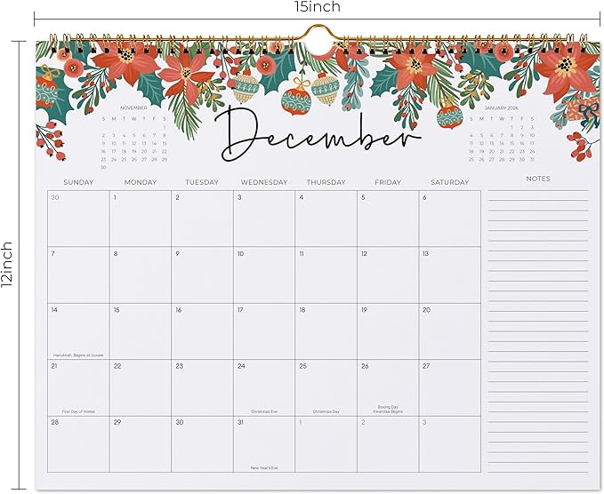 2025-2026 Calendar, Jokotha Wall Calendar 2025, Calendar Runs From Aug 2025 - Dec 2026, 15" x 12", Twin-Wire Binding, Hanging Hook, Floral Design-CubbioJoy