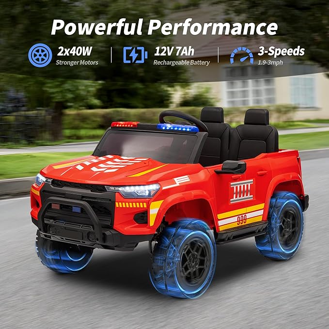 12V 7Ah Electric Fire Truck Ride-On Toy for Big Kids, 2 Seater Kids Ride on Car SUV w/Remote Control, Bluetooth - Red-CubbioJoy