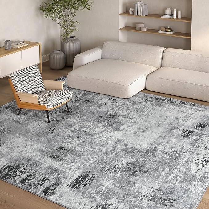 Kelarea Living Room Rug 6x9 Grey Rug Machine Washable Large Area Rugs, Non Slip Abstract Vintage Indoor Carpet for Bedroom, Nursery, Classroom, Dining Room, Home Office-CubbioJoy