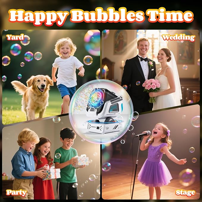 2025 Upgraded Bubble Machine with Remote Control, Automatic Rotation & RGB Lights, 1800mAh Rechargeable Battery, Type-C Charge, Bubble Maker for Kids, Weddings, Birthday Parties, Outdoor Activities-CubbioJoy
