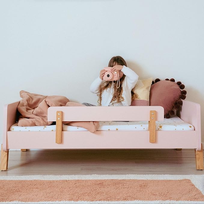dadada Muse Toddler Bed with 2 Removable Safety Rails. Low Profile Montessori Bed for Kids. Sturdy Solid Wood Frame, Fits Standard Crib Mattress, Easy to Assemble, Toddler Bed for Girls & Boys - Pink-CubbioJoy