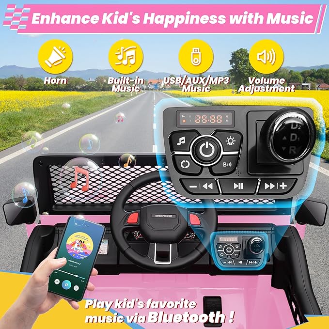 24V 4WD Ride on Truck Car w/800W Motors, Gift Flower, Remote Control, 2 Seaters, Light Bar, 3 Speeds, Pop Music, Power Four Wheels, 25 Volt Ride on Toy Car for Big Kids, Pink-CubbioJoy
