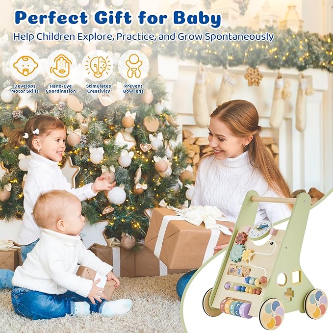 Baby Push Walker for Baby Boy 6-12 Months, Wooden Baby Walker Push Toy, Learning to Walk, Baby Walkers for Girls, Montessori Walker Toy with Wheels-CubbioJoy
