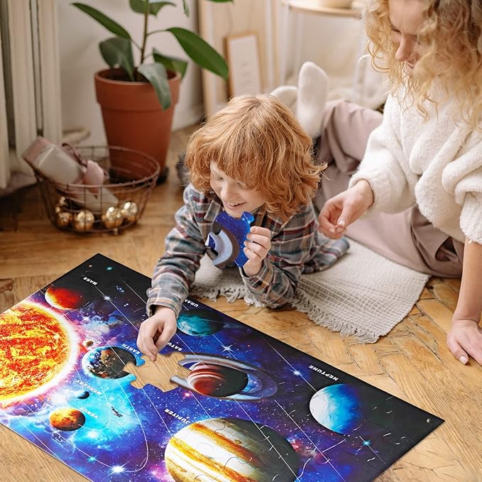 Jumbo Floor Puzzle for Kids Ages 4-8,Solar System Jigsaw Puzzles,48 Piece Space Large Puzzles for Toddler Ages 3-5,Preschool Learning Planets Toys Christmas Birthday Gift for Boys Girls-CubbioJoy