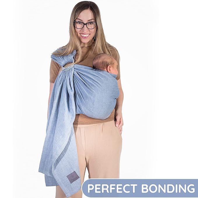 Baby Ring Sling Lightweight 100% Cotton Wrap Newborn, Toddler, Infant, Holder, Adjustable, Breathable, Travel Baby Carrier Sling Dark Blue-CubbioJoy