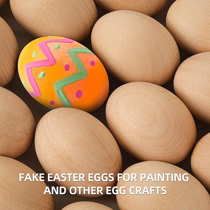 CALPALMY 24 Pieces Wooden Eggs - Life-Size, Reusable Fake Easter Eggs for Painting, Decorating, Crafting, Pretend Play, Faux Food Display, Nest Box Training-CubbioJoy