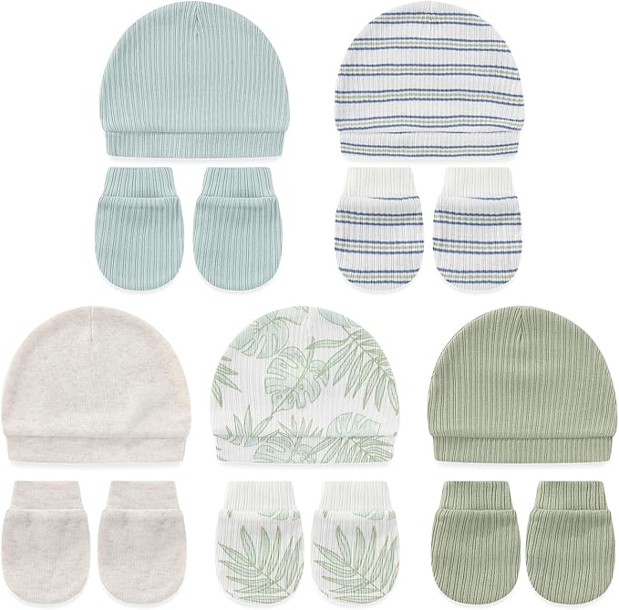 Cute Baby Girl Hats Mittens Set 10-Pack New Born Boy Caps Gloves Suit 0-6 Months Infant Accessories-CubbioJoy