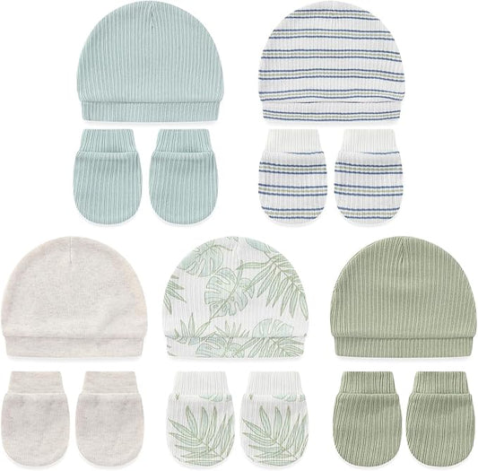 Cute Baby Girl Hats Mittens Set 10-Pack New Born Boy Caps Gloves Suit 0-6 Months Infant Accessories-CubbioJoy