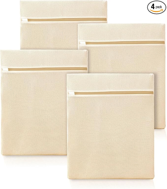 4Pcs Large Cotton Mesh Laundry Bags for Delicates,Breathable Mesh Garment Bag for Washing Machine,Travel Wash Bags with Zipper for Bras,Underwear,Socks,Clothes,Laundry Dorm Room Essentials(L)-CubbioJoy