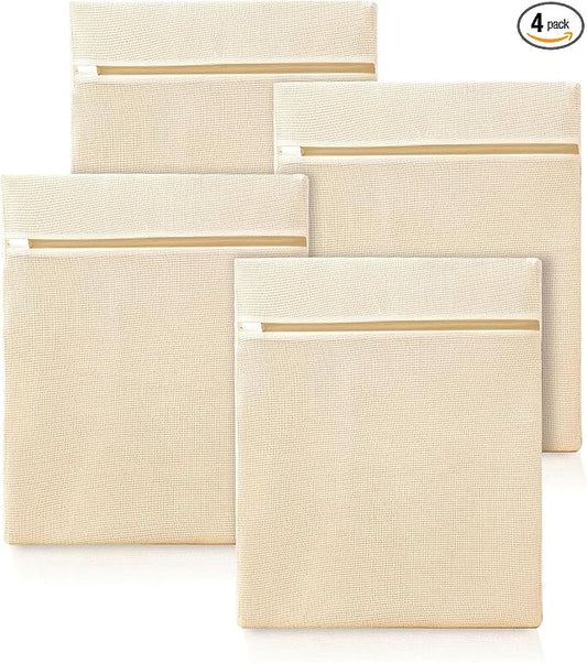 4Pcs Large Cotton Mesh Laundry Bags for Delicates,Breathable Mesh Garment Bag for Washing Machine,Travel Wash Bags with Zipper for Bras,Underwear,Socks,Clothes,Laundry Dorm Room Essentials(L)-CubbioJoy