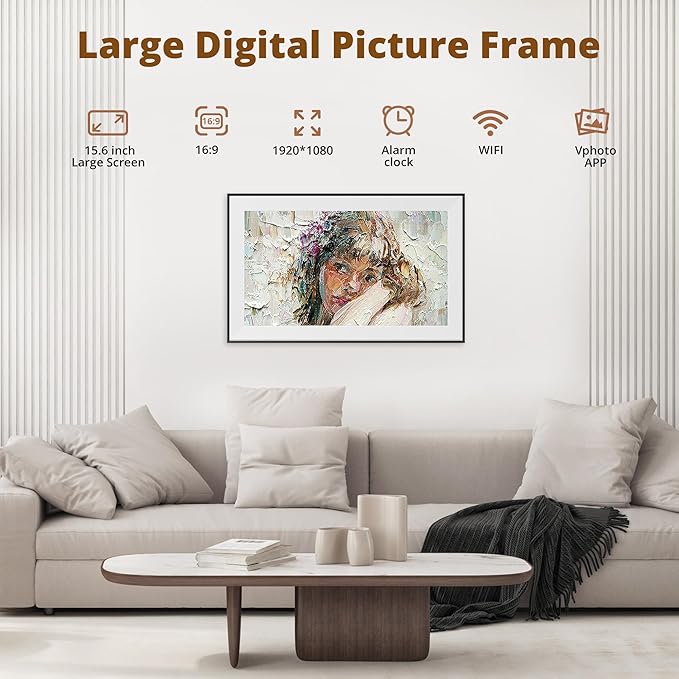 Dragon Touch 15.6 Inch Large Digital Picture Frame - WiFi Digital Photo Frame with 32GB Storage, FHD 1080P Touch Screen, Auto-Rotate, Share Photos/Videos Instantly via Free App Best Gifts for Mom-CubbioJoy