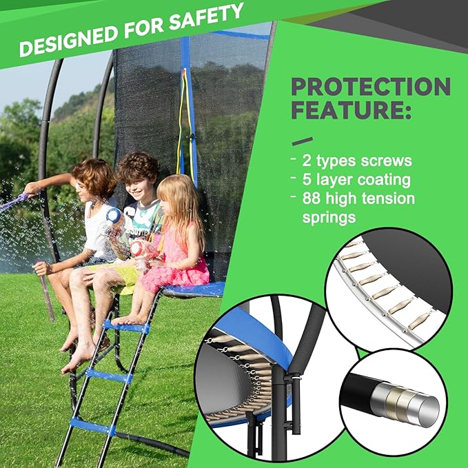 14FT 12FT 10FT 16FT Trampoline with Safety Enclosure, Anti-Rust Coating – ASTM Certified, Heavy-Duty Outdoor Trampoline with Ladder – for Kids & Adults-CubbioJoy