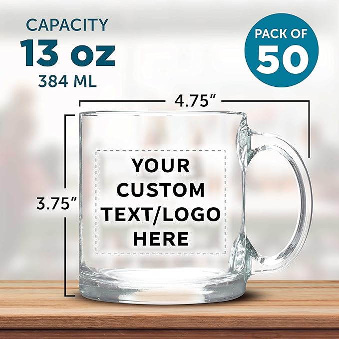 Custom Libbey Clear Glass Coffee Mugs 13 oz. Set of 50, Personalized Bulk Pack - Perfect for Coffee, Tea, Espresso, Hot Cocoa, Other Beverages - Clear Bottom-CubbioJoy