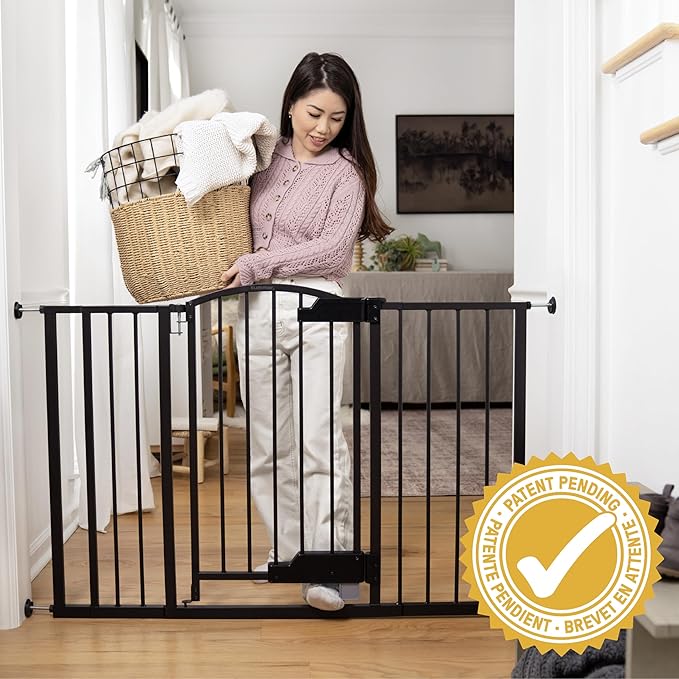 Ingenuity Easy Open Baby Gate & Dog Gate, Hands-Free Open Patent-Pending Foot Pedal, 27.5"-52" Wide, 28" Tall, Hardware or Pressure Mounted, Install in Doorway, Bottom of Stairs, or Wall - Espresso-CubbioJoy
