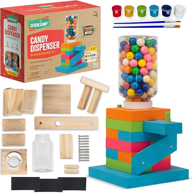 DIY Wood Building Kits, STEM Woodworking Kit for Kids, Creative Fun Craft Projects, Great Gift for Boys & Girls (Candy Dispenser, 1-Pack)-CubbioJoy