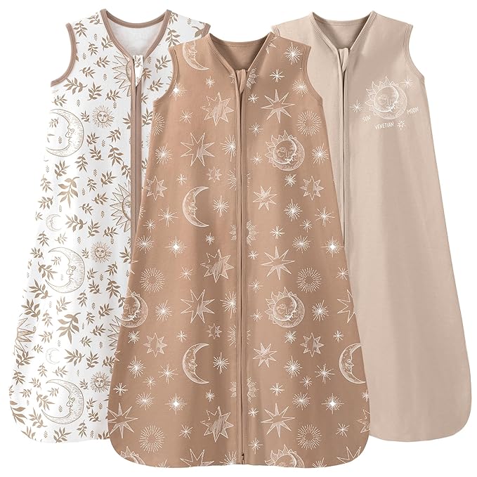 Baby Sleep Sack 6-12 Months 3 Pack 100% Cotton Lightweight 0.5 TOG Wearable Blanket Baby Sleep Bag with 2-Way Zipper for Newborn Infant Beige-CubbioJoy