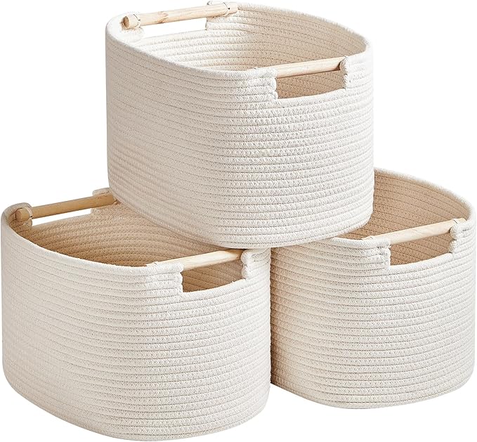 3 Pack Storage Basket for Cabinet and Toy Organization - 13"x9.8"x8.7" Baskets for Storage - Baby Toy Bin - Toy Storage Organizer - Ideal for Empty Gift Baskets to Fill-White-CubbioJoy