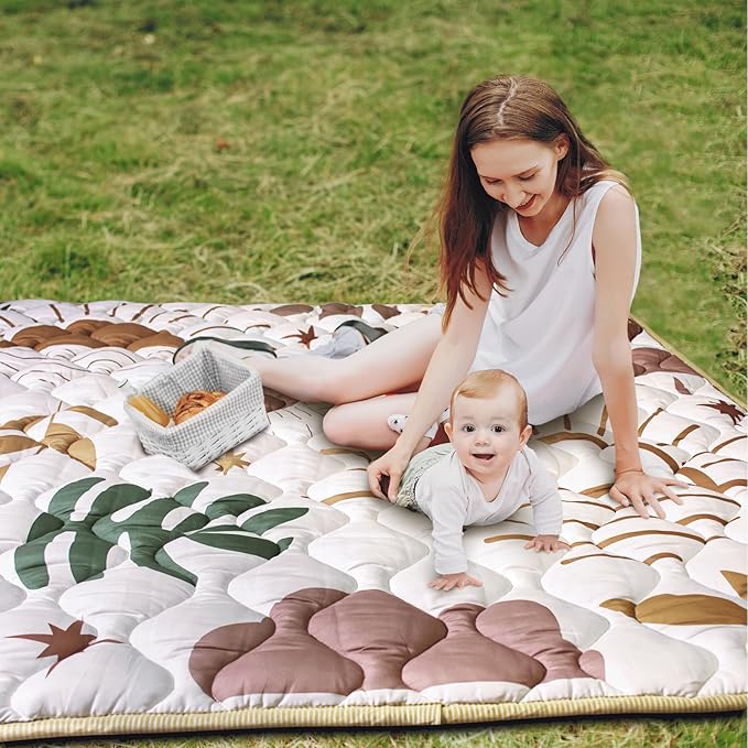 Baby Play Mat, 50x50 Playpen Mat with Super Soft Touch, Activity Mat with Upgraded Anti-Slip Bottom, Machine Washable Crawling Mat for Floor & Picnic(Boho Nature)-CubbioJoy