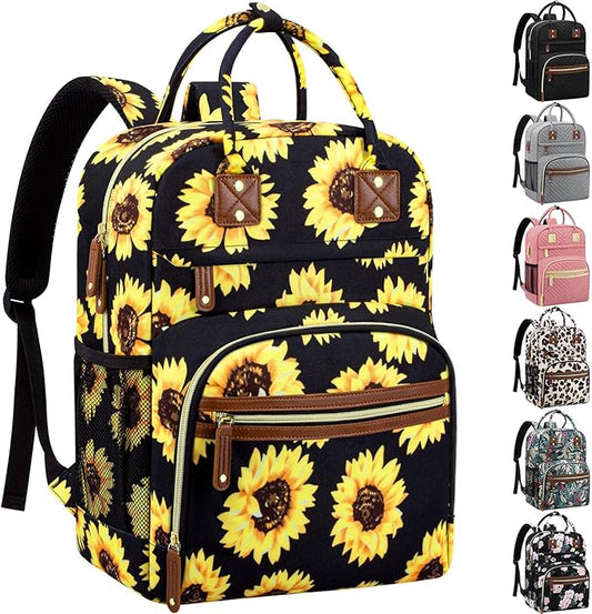Diaper Backpack Tote Large Capacity, Baby Bag with Insulated Pockets Multifunctional Diaper Bags For Baby Girl Boy Women Waterproof Bags Mama Maternity Bag Sunflower-CubbioJoy