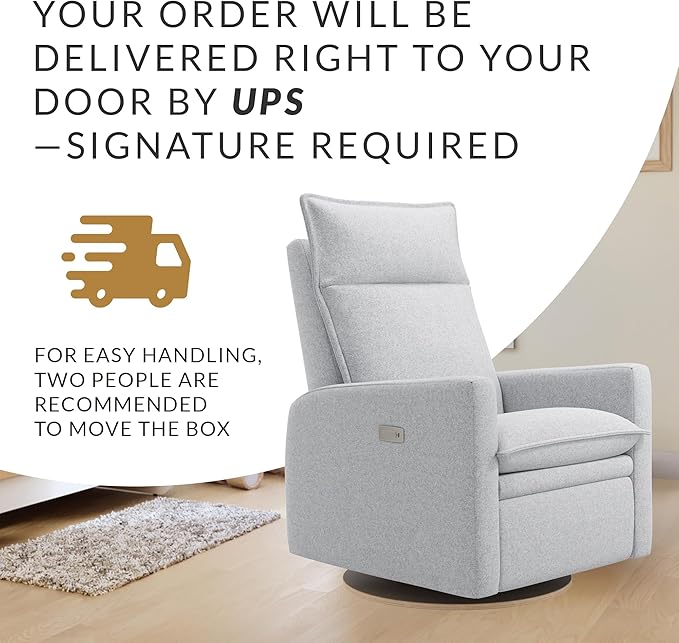 Arya Modern Nursery Chair Glider Recliner with 180° Swivel - Cozy Motorized Reclining Nursing Chair with USB Ports, Gentle Motion, Ergonomic Design, Canadian-Made (Heather Grey/ARLO Fabric)-CubbioJoy