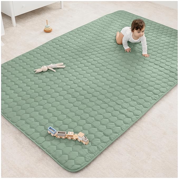 Comfy Cubs Rectangle Kids Play Mat - Large 60 x 96 inches Soft Quilted Baby Floor Mat with Non-Slip Bottom - Plush Design for Toddlers' Playtime and Relaxation - Comfortable and Durable - Fern-CubbioJoy