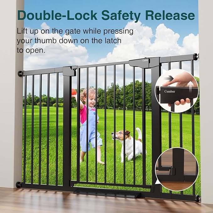 Cumbor 2 Pack 29.7-54.2" Baby Gate for Stairs, Mom's Choice Awards Winner-Auto Close Dog Gate for doorways, Easy Install Pressure Mounted Pet Gate Indoor, Walk Thru Wide Safety Gate for Dog, Black-CubbioJoy