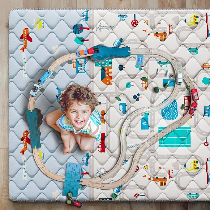 Car Portable Baby Play Mat 50x50 Playpen Mat Upgraded Thicker Baby Floor Play Mat Non-Slip Cushioned Crawling Mat Waterproof Kids Play Mat Activity Playmats for Babies Toddler Tummy Time(50x50, Car)-CubbioJoy