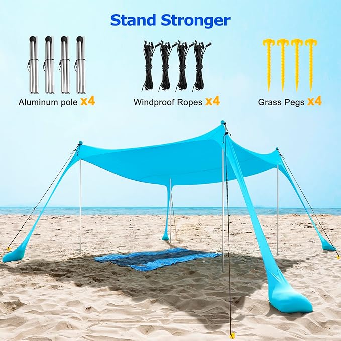 COMMOUDS Beach Tent Sun Shelter - UPF50+ Pop Up Beach Canopy with Sandbags & Sand Shovel & Windproof Poles, Portable Sun Shade for Beach, Camping, Picnics, Backyard-CubbioJoy