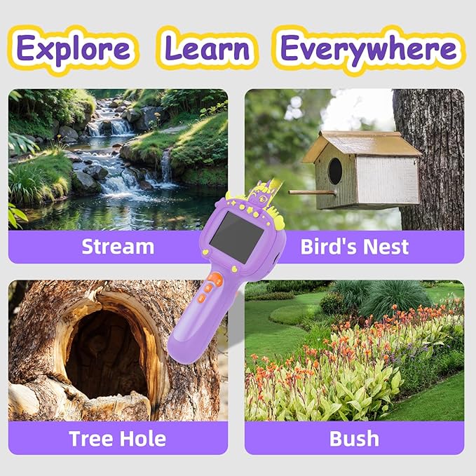 Borescope Snake Camera Endoscope with Light & Flexible Tube for Kids - Educational STEM Science Toy for Boys & Girls Ages 3-10, Birthday for Nature Exploration - Purple-CubbioJoy