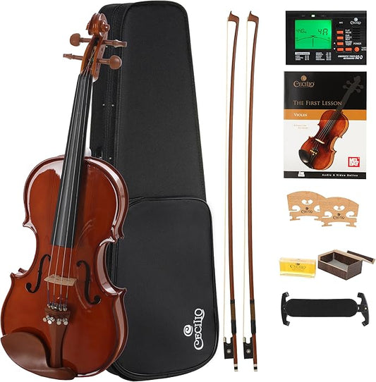 Cecilio 1/4 Violin Solidwood Violin with D'Addario Prelude Strings, Bow, Rosin, Tuner, Shoulder Rest & Lesson Book – Ideal for Beginners-CubbioJoy